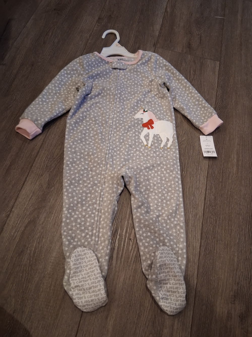 Carter's Gray Polka Dot Unicorn Footed One-Piece